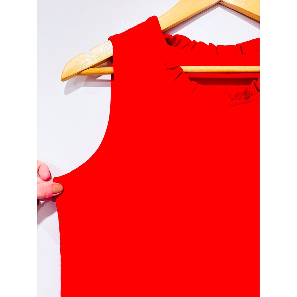 Red Sleeveless Ruffle Neck Flowy Blouse Shell Top Medium - Picture 2 of 6